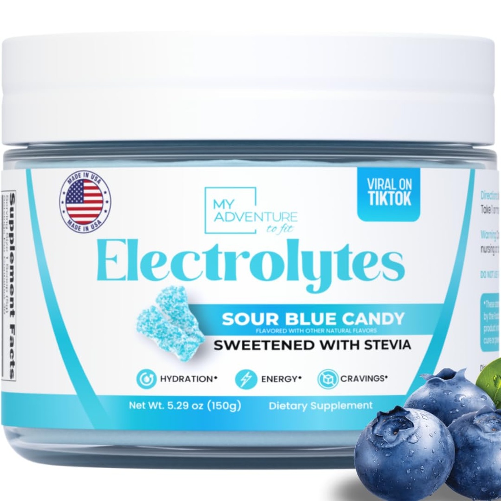 Null sukker - Sour Blue Candy Electrolytes pulver - Forfriskende Hydration - Koffeinfri energi - Alle naturlige ingredienser - Vegan, Keto & Paleo - sukkerfri elektrolyte pulver drikk blanding - 30 Serveringer