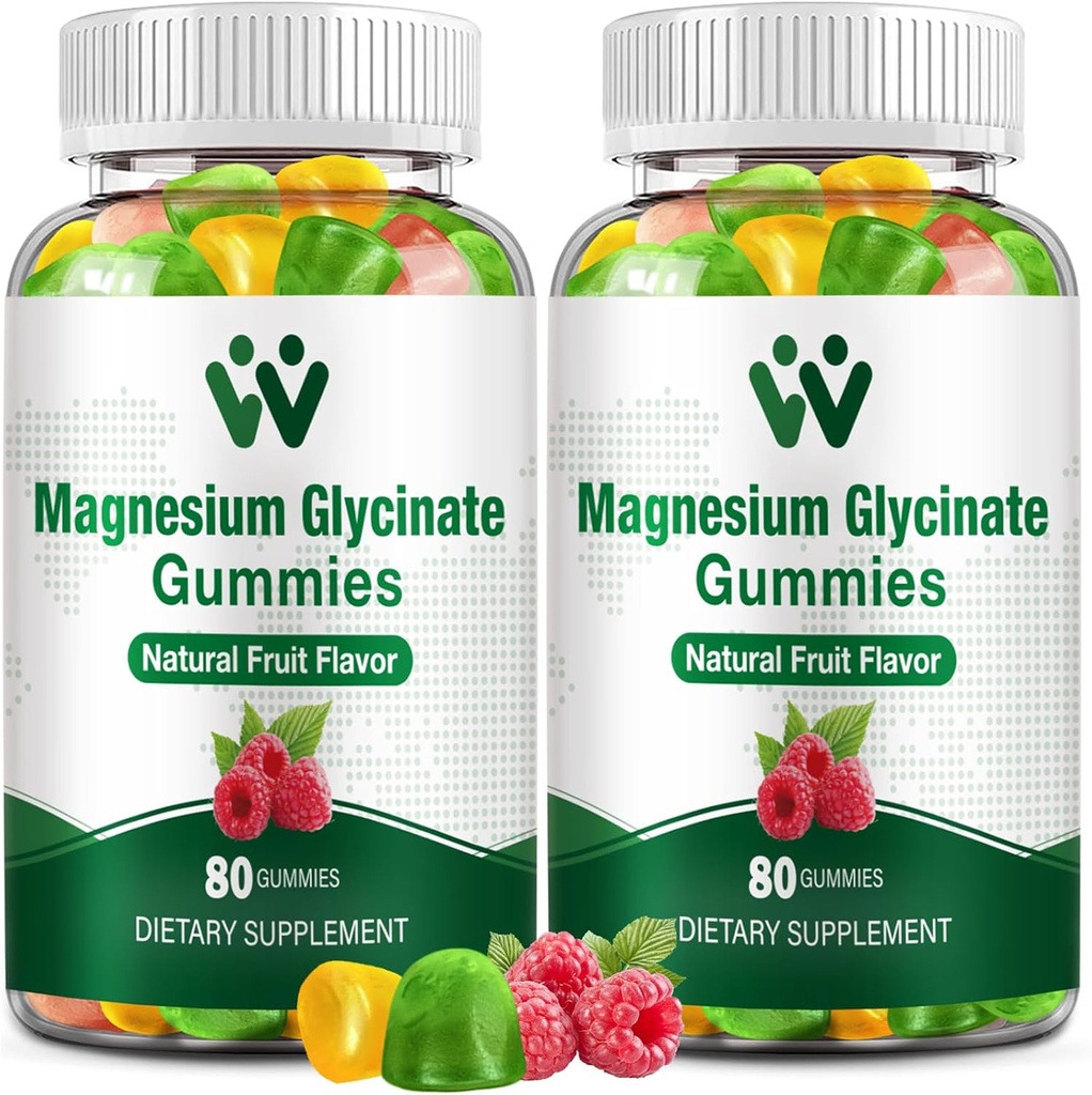 Magnesium Glycinate Gummies 400 - Magnesium Supplement for søvn, Stress og muskel lindring Calm Magnesium Chews for voksne og barn med vitamin D, B6 Frukt Flavor, Vegan, 2 Pakker