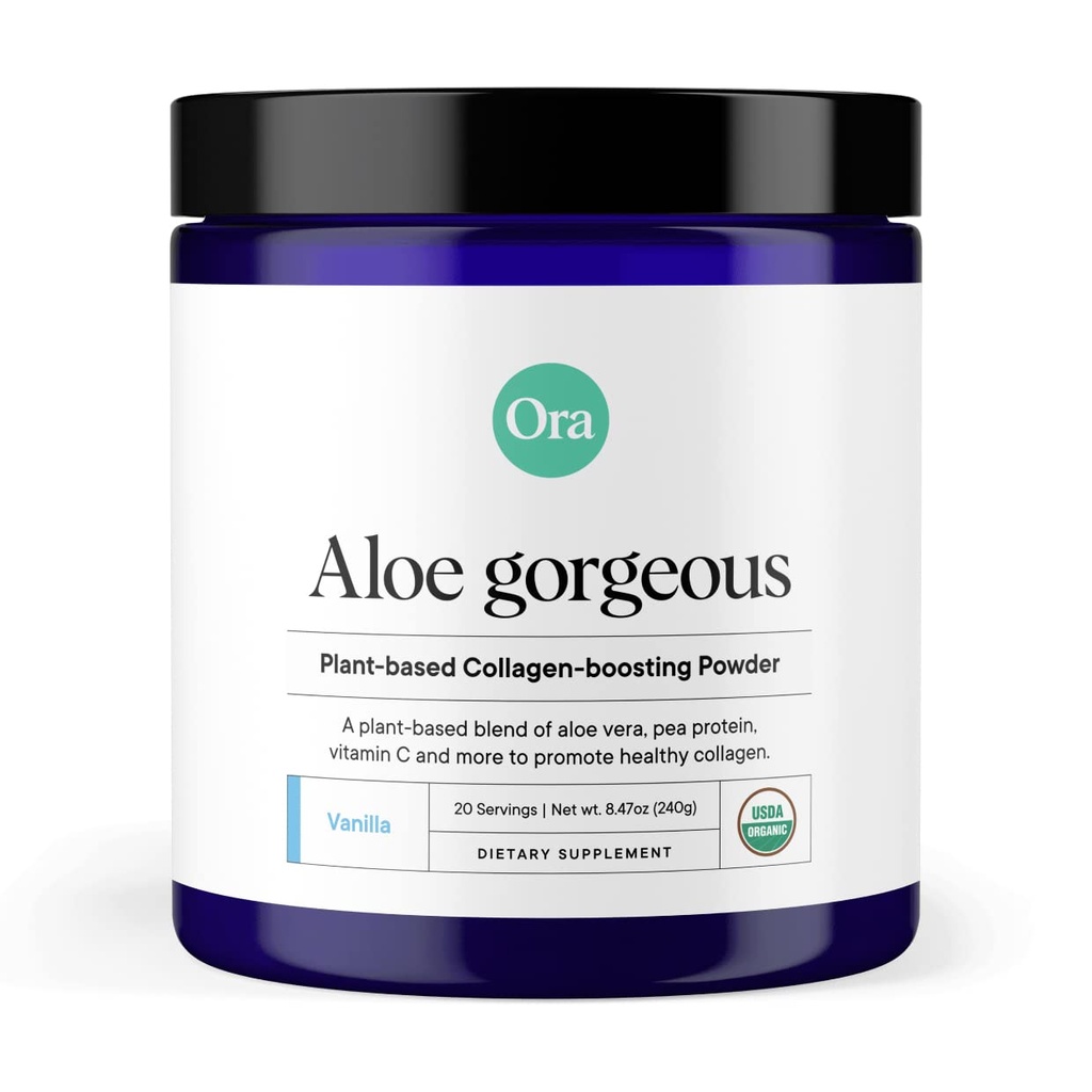 Ora Organic Vegan Collagen-Boosting pulver for kvinner og menn - Håret, huden og neglene støtte - Bamboo Silica, Plantebasert protein, organisk vitamin C, Aloe Vera - Vanilla Flavor, 20 Services