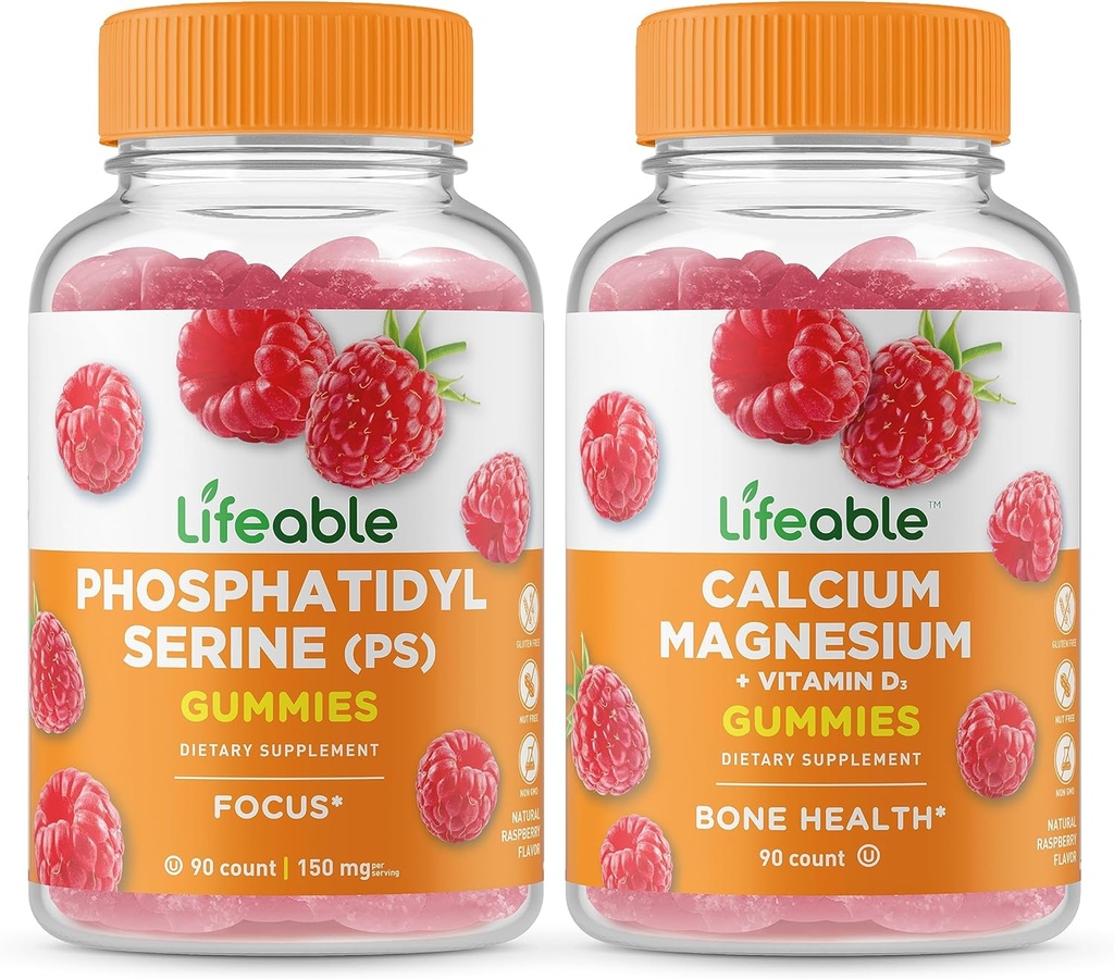 Livlig fosfatidylserine (PS) + Kalsium Magnesium, Gummies Bundle - Great Tasting, Vitamin Supplement, Glutenfri, GMO Gratis, Chewable Gummy