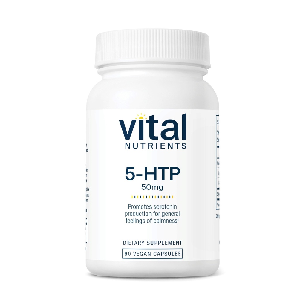 Vital næringsstoffer 5-HTP 50mg (5-hydroksytryptophan) | Vegansk serotonin støtte Supplement* | Søvn og stress støtte | 5HTP og vitamin B6 | Gluten, Dairy, Soya Gratis | Ikke-GMO | 60 Kapsler