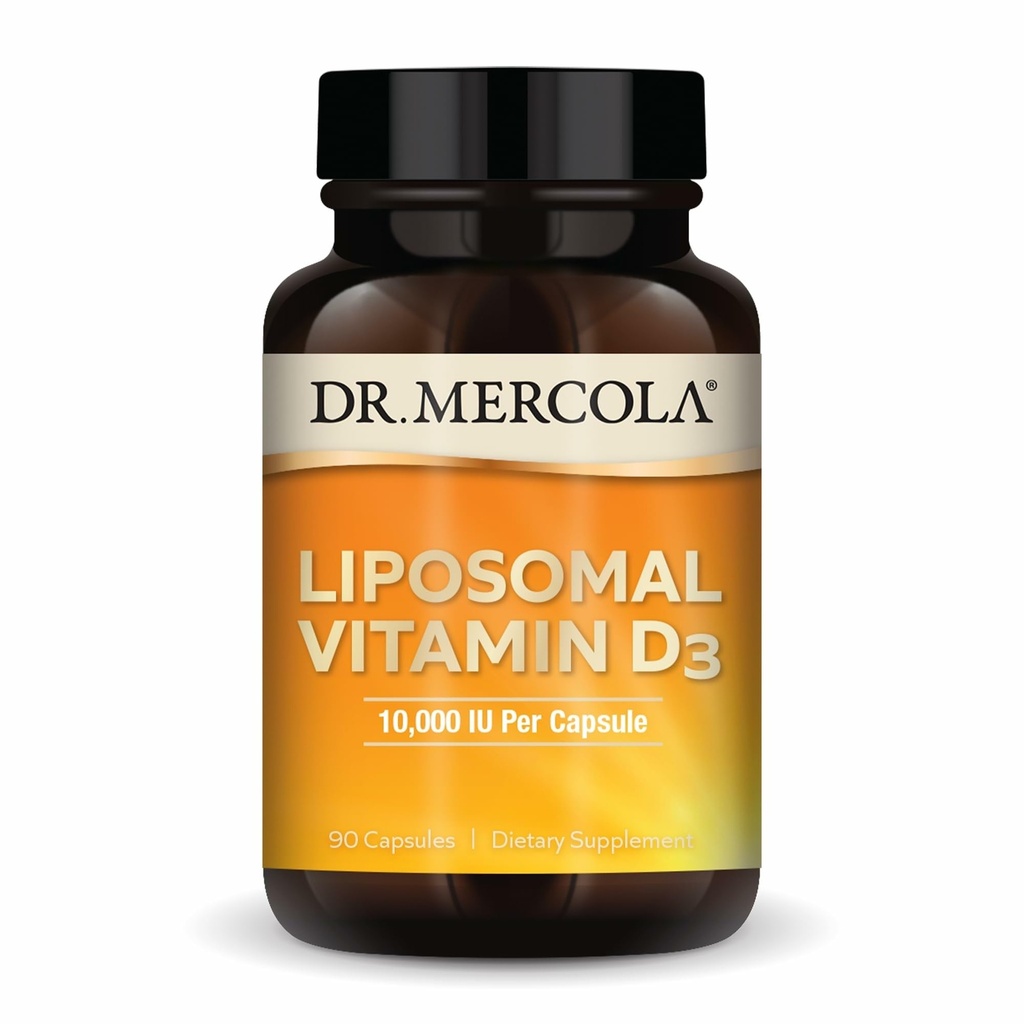 Dr. Mercola Liposomal vitamin D3 - Støtter hjerte, bein og immun helse - 10.000 IU Per Serving - Ikke-GMO, Soja Gratis & Glutenfri - 90 kapsler (90 Serveringer)