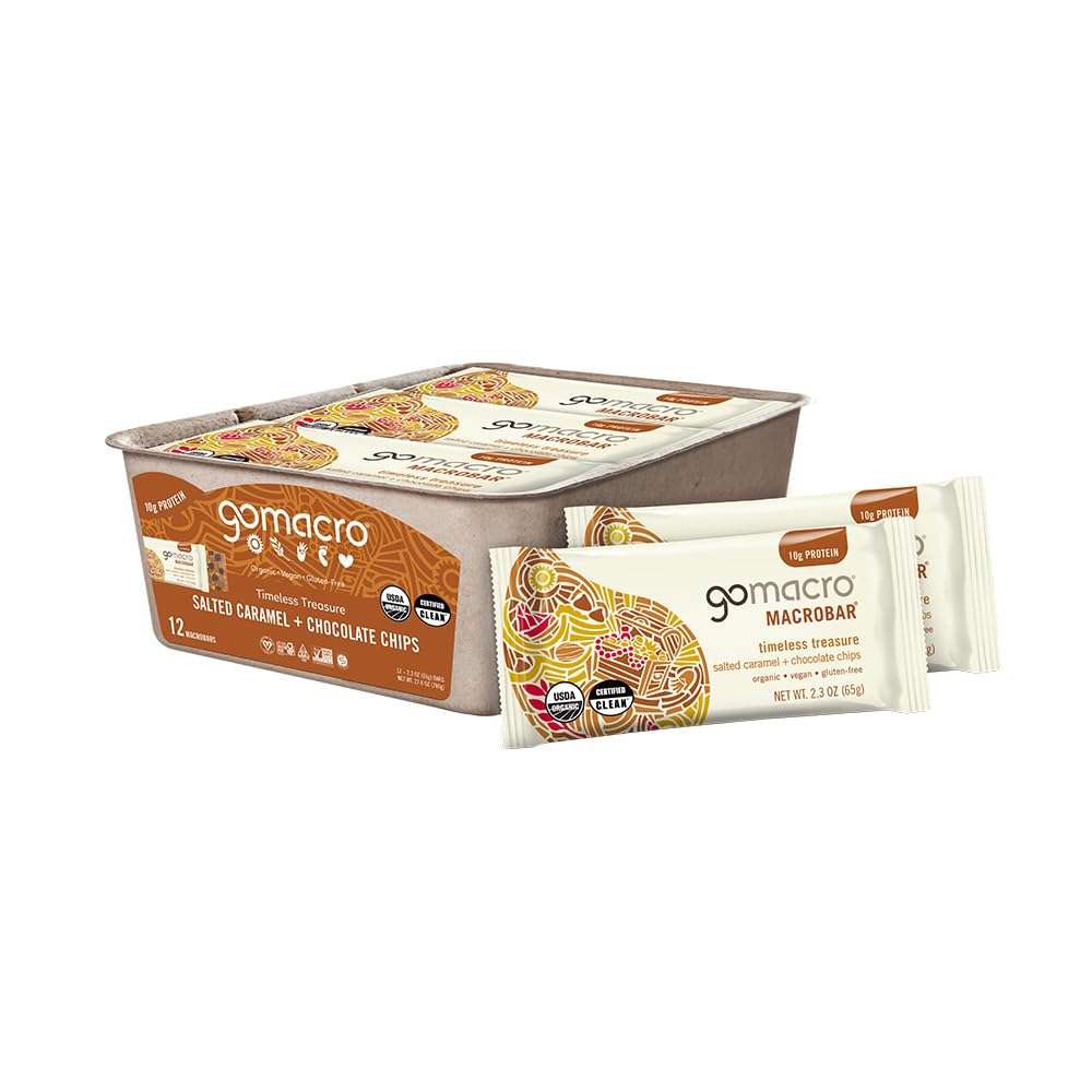 GoMacro MacroBar Organic Vegan Protein Bars - Saltet karamell + sjokolade Chips (2.3 Ounce Bars, 12 Count)