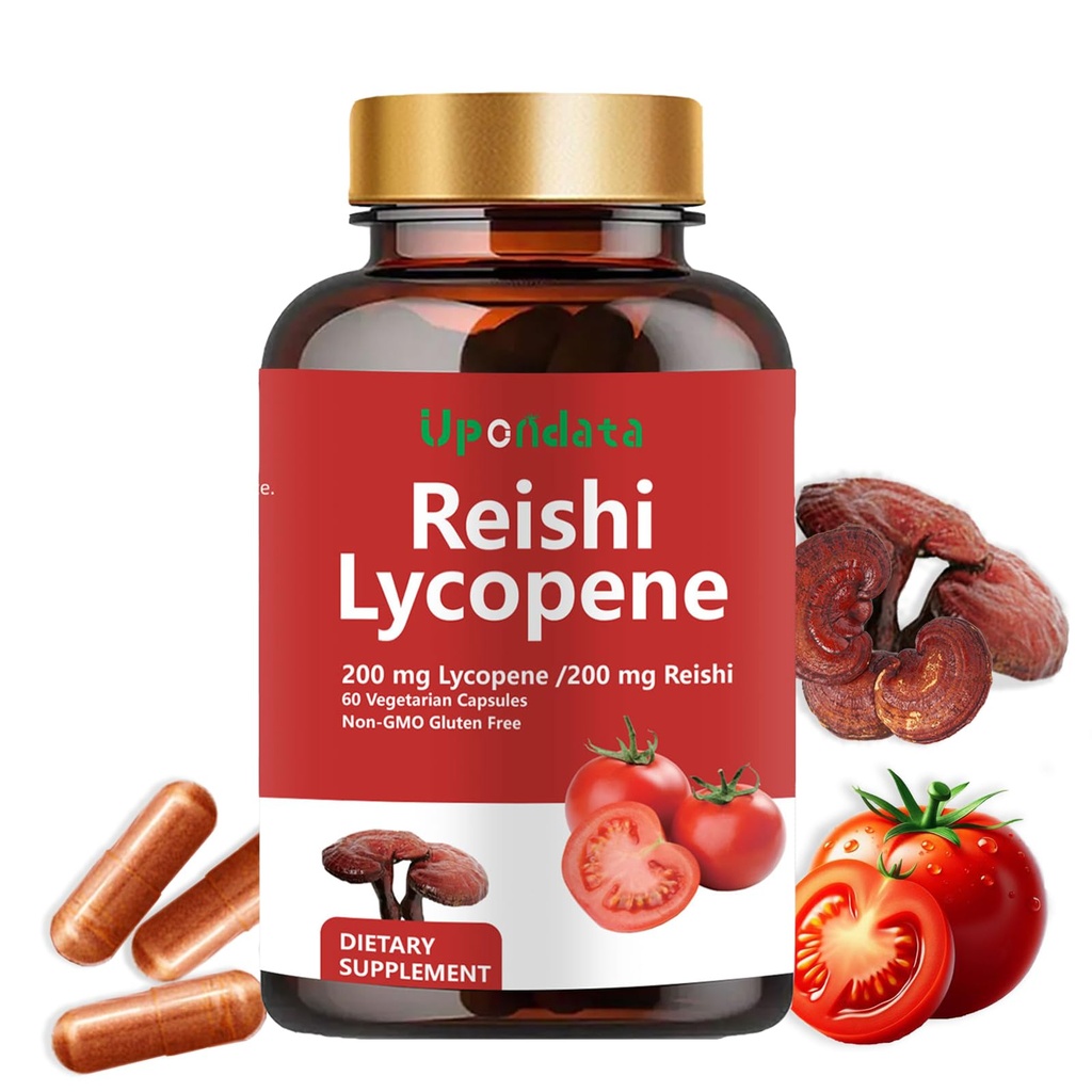Lycopen Capsules - Lycopen Supplement 200 mg med Reishi Mushroom 200mg, Natural Tomato Extract Mushroom Capsules for immunsupport - Glutenfri, ikke-GMO
