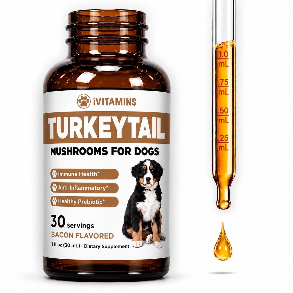Tyrkia Tail Mushroom for hunder | Hjelper til å øke immunsystemet, er en sunn prebiotisk, og mye mer | Tyrkia Tail for hunder | Mushrooms for hunder | Hunde Mushroom Supplements | 1 fl oz