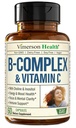 Vitamin B-kompleks med VIT C & Folic Acid (Folat) - 8 høy potens B-vitaminer: B1, B2, B3, B5, B6, B7, Vitamin B12 + Biotin, Choline & Inositol. Hjelpemidler Mood, energi, nervesystem og immunstøtte