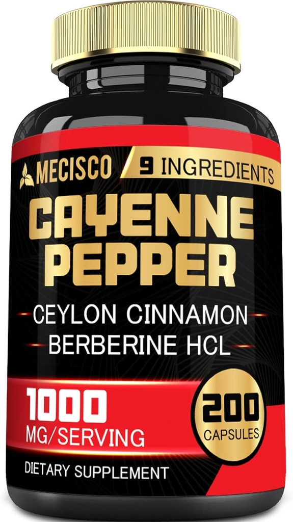 Cayenne Pepper Kapsler med gurkemeie Curcumin Root, Berberine HCl, Ceylon Cinnamon Bark & Mer - 200 Kapsler - Støtte Digestion helse, immunsystem og kroppsbalanse