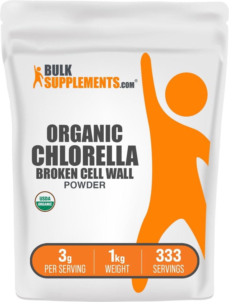 BulkSupplements.com Organisk Klorella pulver - Broken Cell Wall, Grønn Superfood pulver, Klorella Supplement - Glutenfri, 3g per servering, 1kg (2,2 lbs) (Pack of 1)