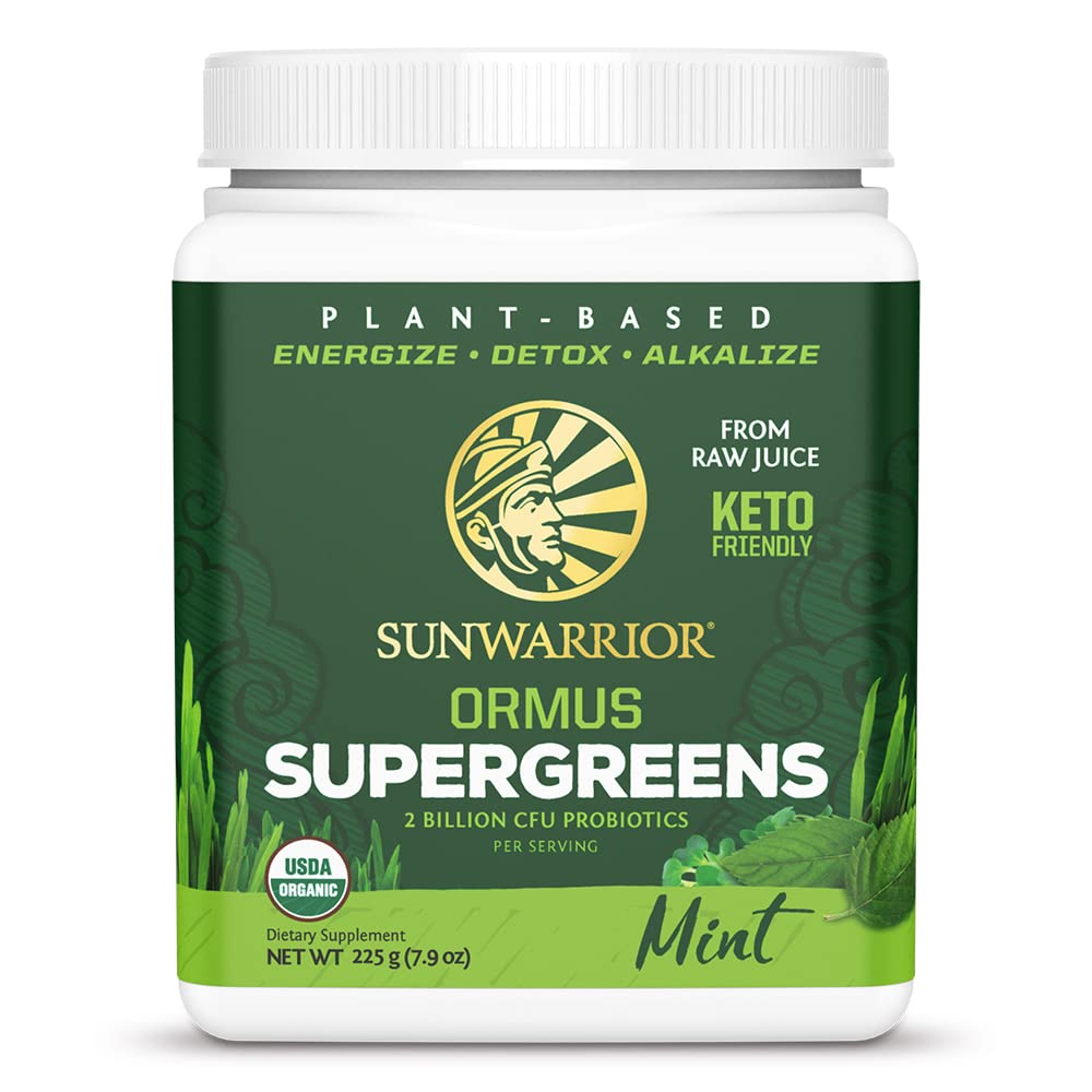 Organic Greens pulver Superfood Complex | Organic Super Greens pulver fra råjuice med probiotika Moringa Leaf & Electrolyte Minerals | Vegansk ikke-GMO Ingen tilsatt sukker (mint, 45 serveringer)