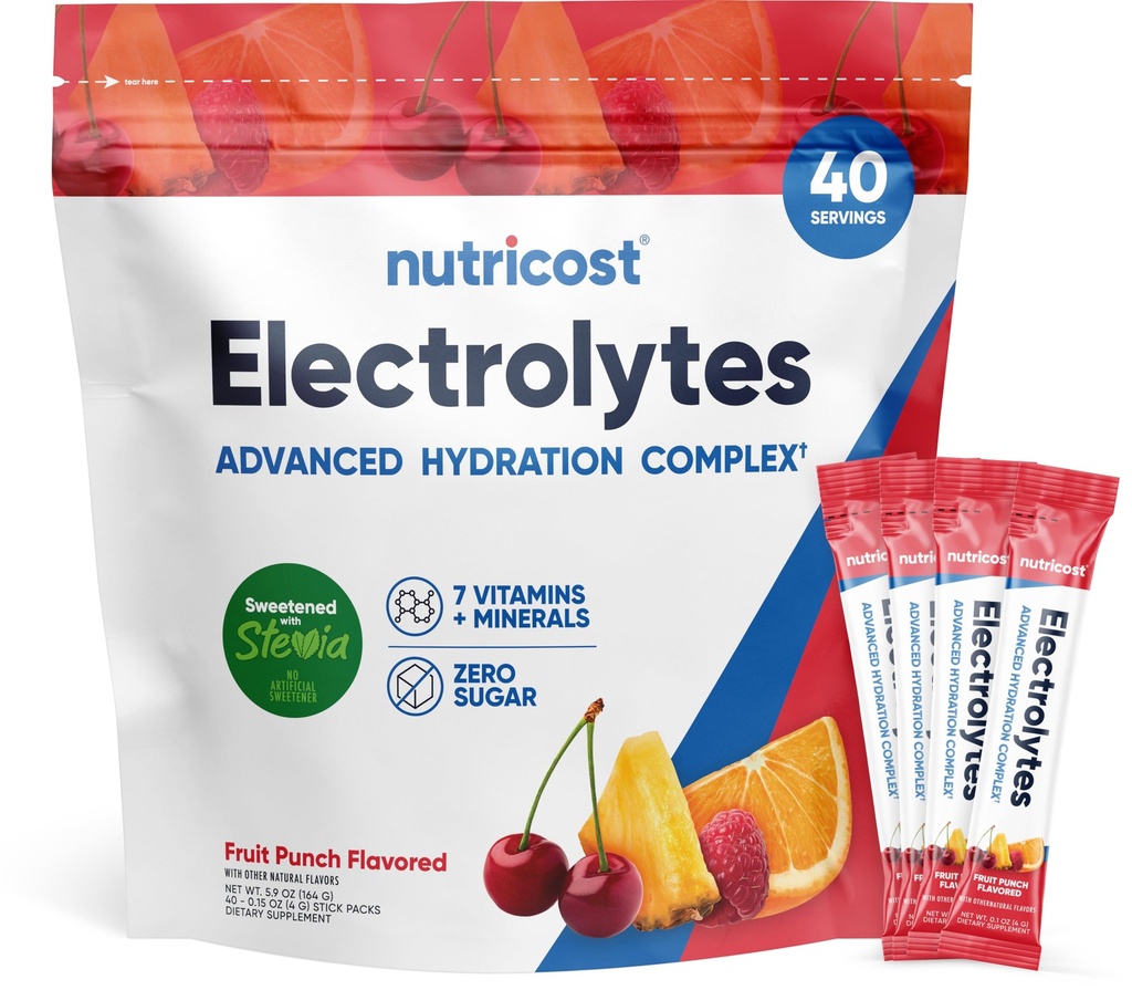Nutricost Electrolytes Complex, Fruit Punch Flavored, 40 Stickpacks - Avansert Hydration Complex