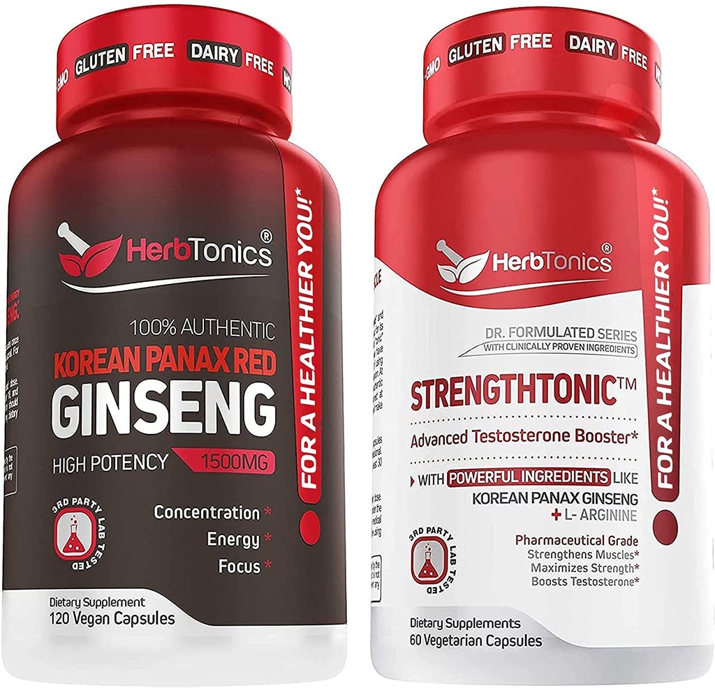 Herbtonics koreansk Panax rød ginseng og styrketonisk testosteron booster for menn bundle