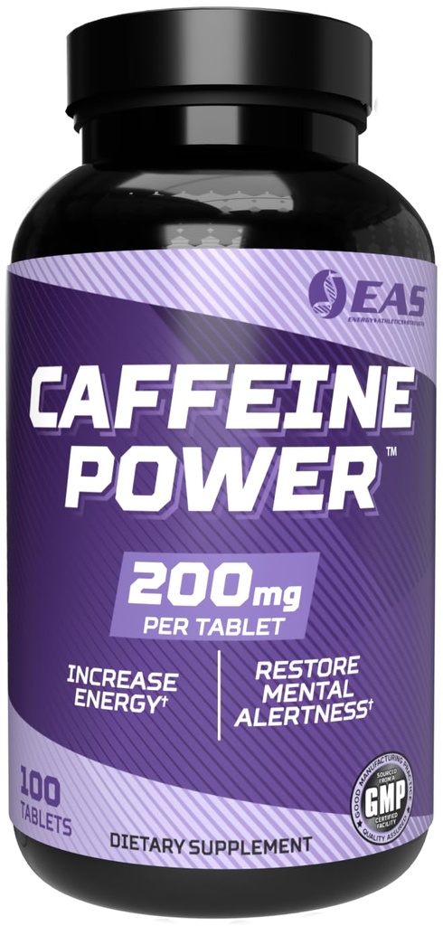 EAS Koffeinkraft 200 mg | Koffeinpiller Supplement | Øke energi og gjenopprette mental varsling | Glutenfri, Ikke GMO, Vegetarvennlig | 100 tabletter