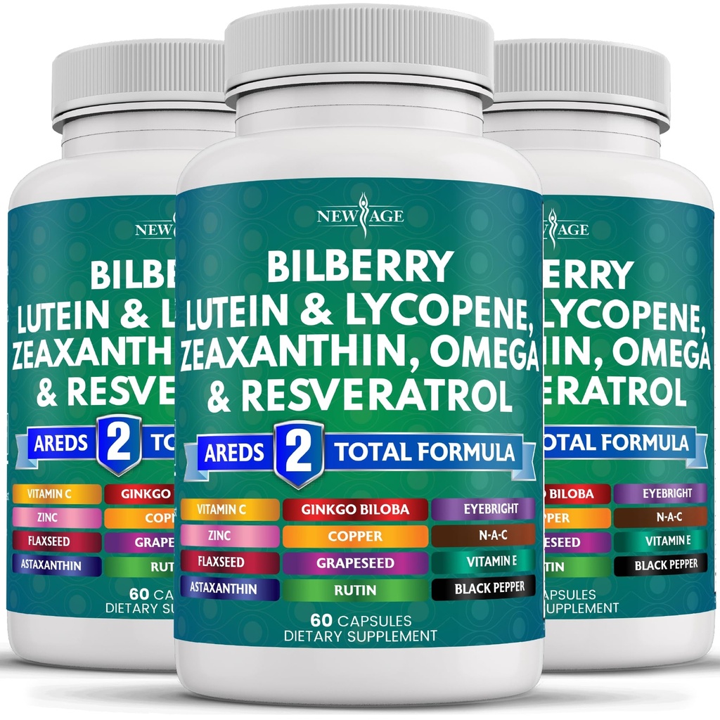 Ny Age Eye Helse Vitaminer med Bilbær Lutein & Zeaxanthin Lycopen Resveratrol Grape Frø Ekstrakt Astaxanthin - Øyevitamin - 180 greve