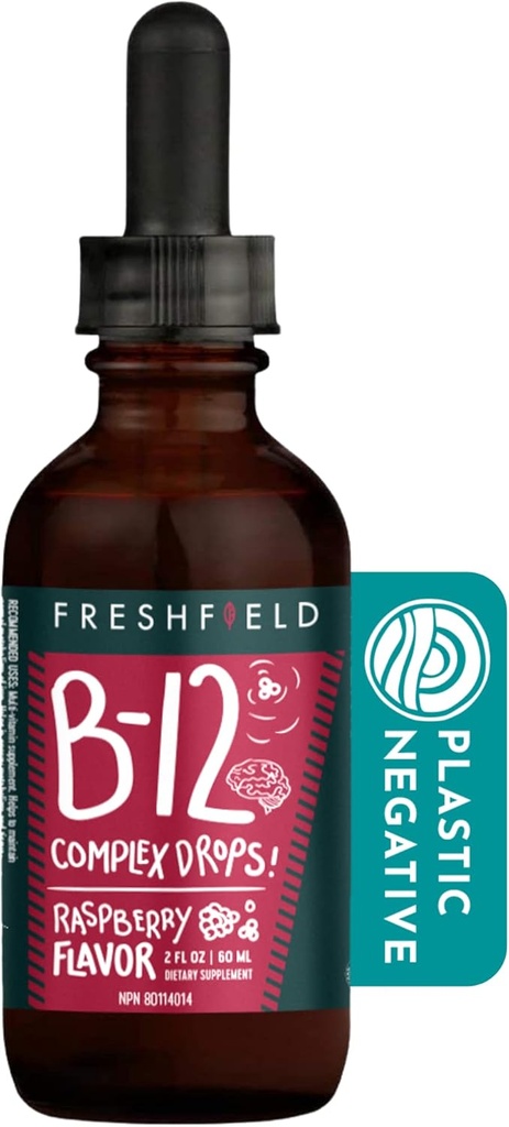 Freshfield Naturals B Complex Drops: B12, B2, B3, B5, og B6, Vegansk-vennlig flytende formel, forbedret absorpsjon | 1200 mg Metylkobalamin | Energize, heve humør, og støtte hjerte helse