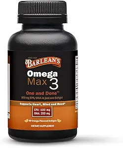 Barleans ideelle Omega Max 3 Fiskeoljetilskudd, 1000 mg Softgels, EPA og DHA fettsyre piller for menn og kvinner, orange flavor, 60 greve