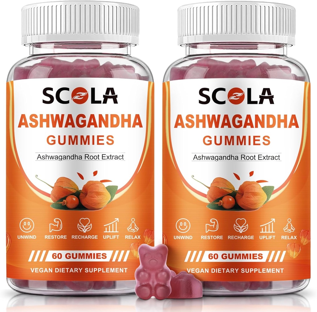Ashwagandha Gummies, rolige gummies med Ashwagandha Root Extract Vitamin D Zink, Ashwagandha Supplement for søvnstress balanse, Vegansk, ikke-GMO, Glutenfri, 120 greve