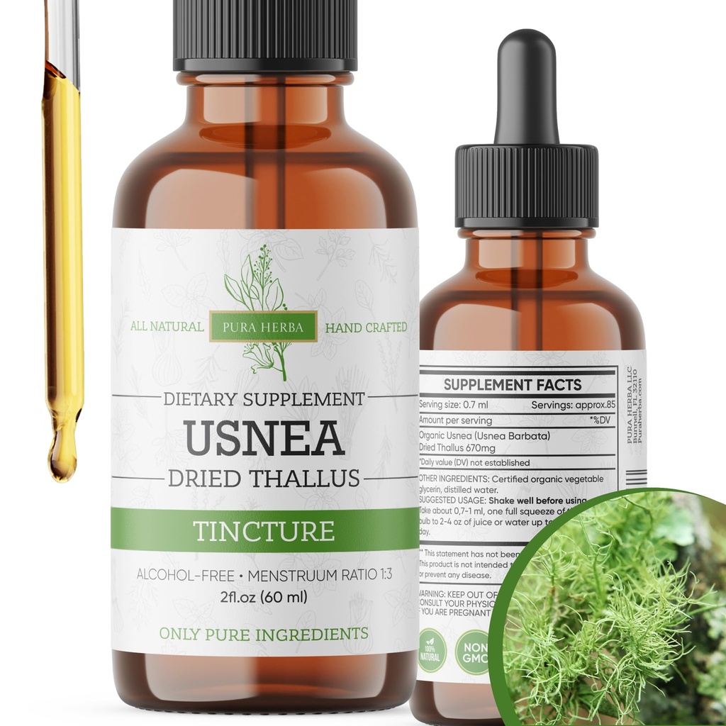 Organic Usnea flytende dråper - Naturlig immunforsvar og respiratorisk helse for voksne - Vegan, alkoholfri, laget i USA, 2 Fl Oz