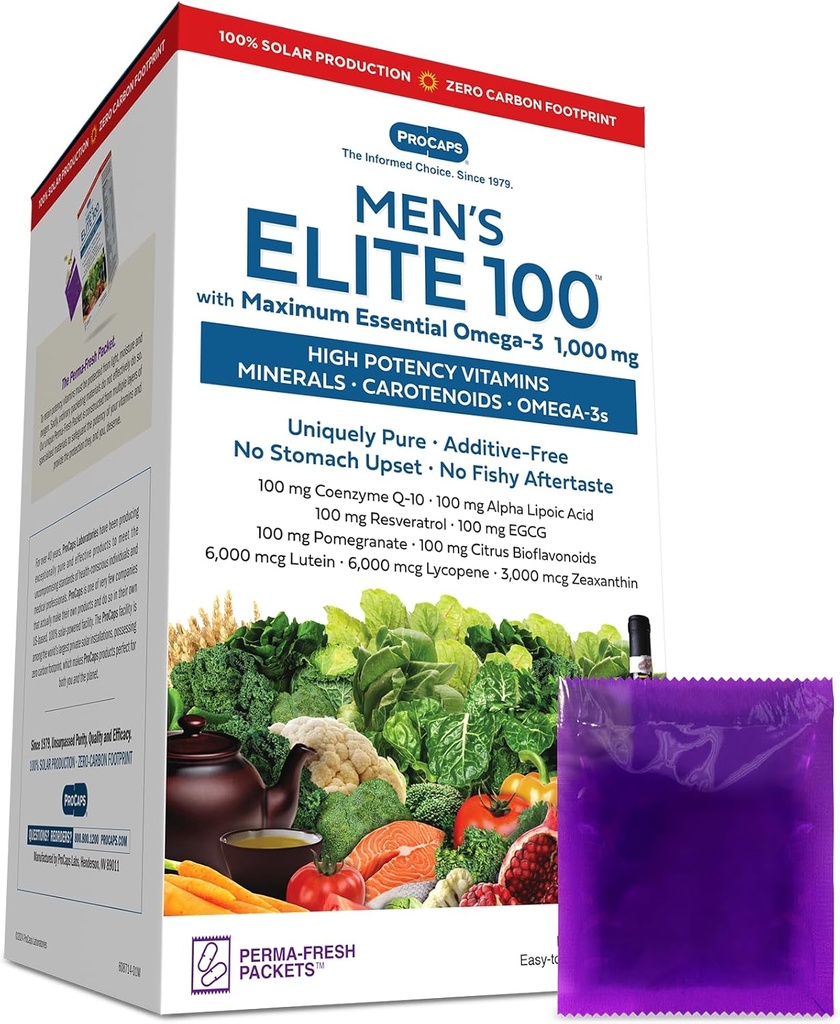 ANDREW LESSMAN Multivitamin - Mens Elite-100 med maksimal essensielle Omega-3 1000 mg 30 pakker - Potent næringsstoffer, essensielle vitaminer, mineraler, fytonutrienter og karotenoider. Ingen additiver