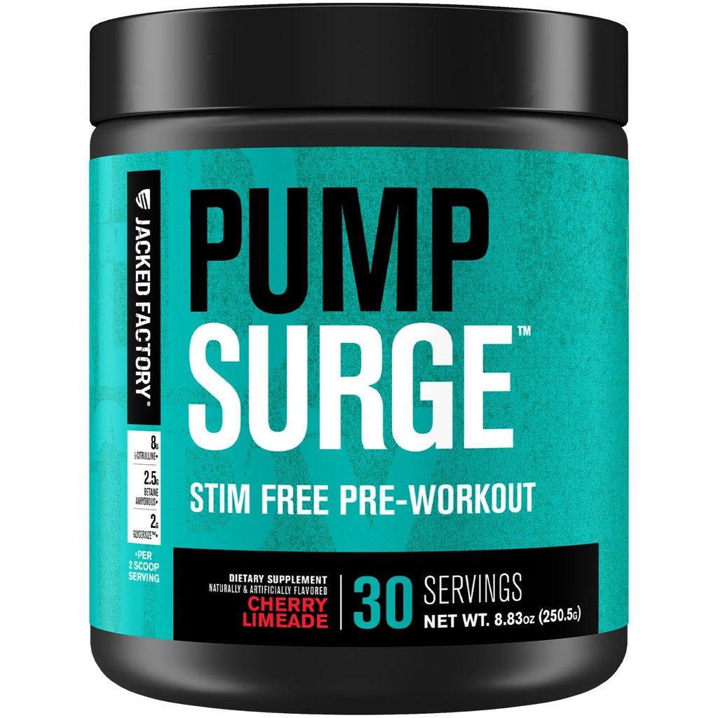 Jacked Factory Pumpsurge Kaffe gratis pre trening for menn og kvinner - Nootropic Booster & Stim gratis pre trening - Intense pumper, Forbedret fokus - 30 Services, Cherry Limeade