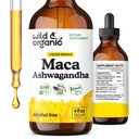 Wild & Organic Maca Root Ashwagandha Drops for menn og kvinner - flytende Maca Ashwagandha Supplement for generell støtte - Perun Extract Tinktur - Vegan, Sukker & alkohol-fri - 4 fl oz