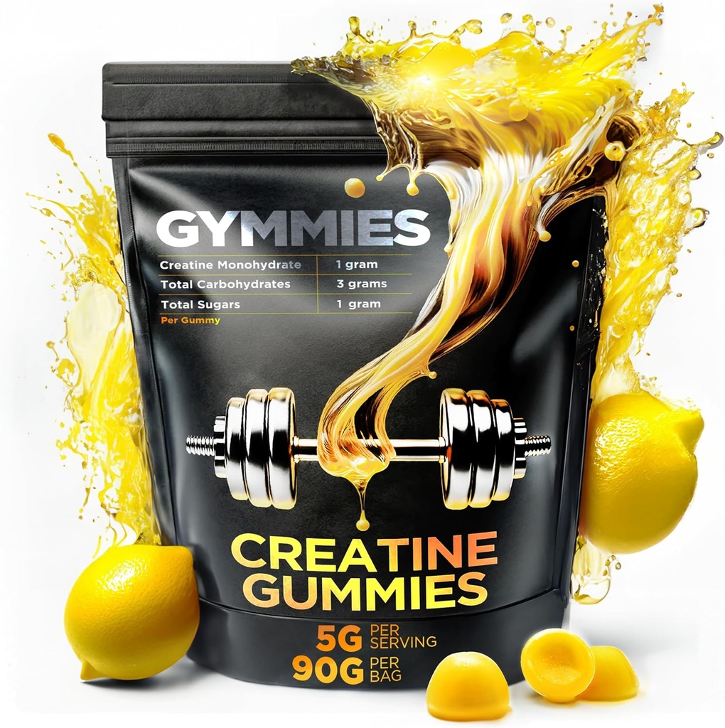 Kreatin Monohydrat Gummies - Muskelvekst, ytelse, utholdenhet - 5 gram kreatin per servering - Vegan, ikke-GMO, Glutenfri, laget i USA - 90ct - Lemon Flavor
