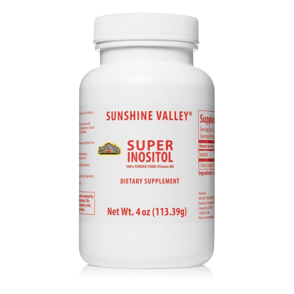 Sunshine Valley® Super Inositol, vitamin B8 pulverisert kosttilskudd, naturlig PCOS Fertilitet Supplement, Hormonell balanse og sunn ovarian funksjonsstøtte - 4 oz