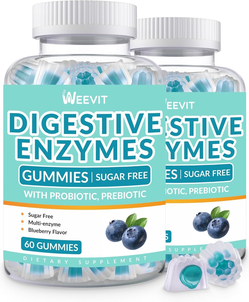 Digestive Enzymes Gummies, Chewable Digestive Enzymer for kvinner og menn med probiotika og prebiotika Blande, Sukkerfri | Vegansk