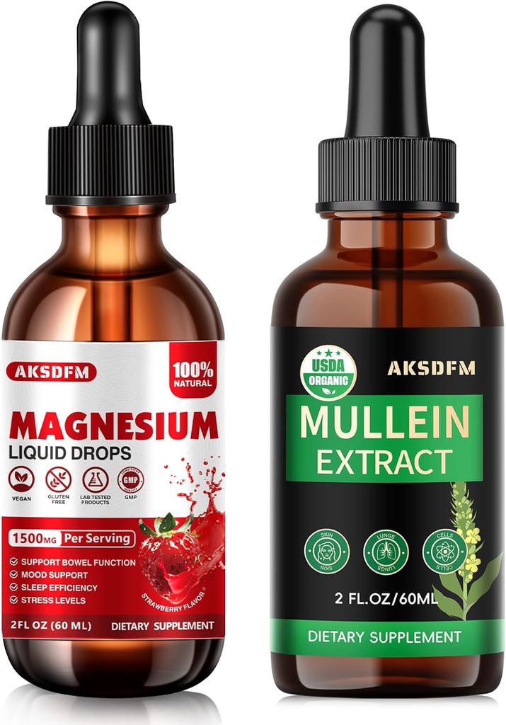 Bundle - Magnesium Glycinate flytende & Mullein Leaf Extract - Stress Relief støtte og respiratorisk støtte