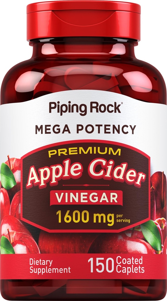 Piping Rock Apple Cider Vinegar Capsule Capsels | 1600 mg | 150 piller | høy styrke | Extra styrke ACV Supplement | Vegetarisk, ikke-GMO, Glutenfri