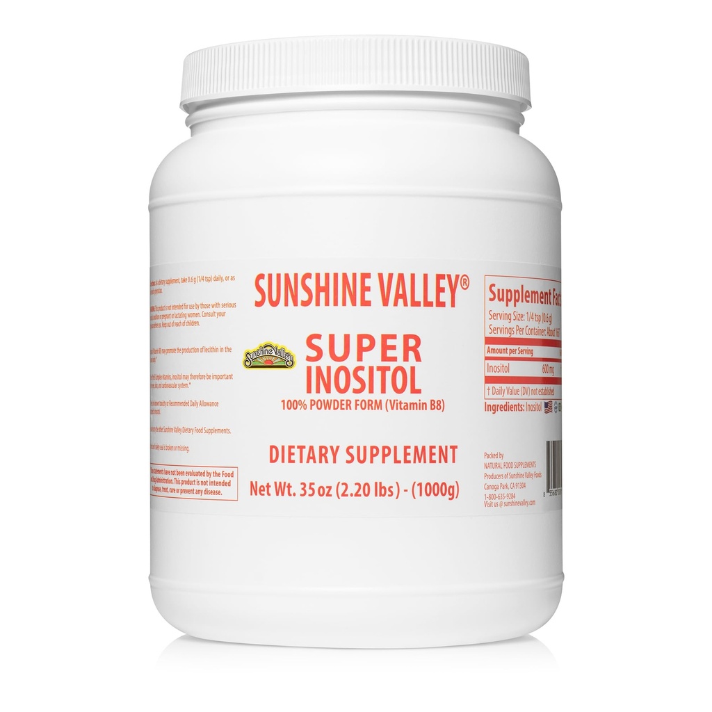 Sunshine Valley® Super Inositol, vitamin B8 pulverisert kosttilskudd, Naturlig og PCOS Fertilitet Supplement, Hormonell balanse og sunn ovarian funksjon støtte - 35oz