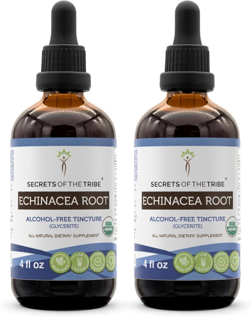 Echinacea Root USDA Økologisk Tinktur | Alkoholfri ekstrakt, høy potens Herbal Drops, Immunsystem Helse | laget av 100% sertifisert økologisk Echinacea Root (Echinacea Purpurea) 2x4 oz