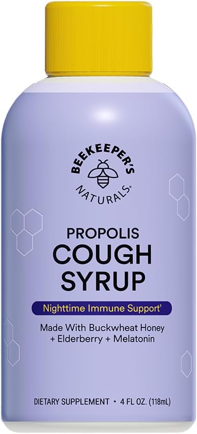 BEKEEPERS NATURALS B.Better Nighttime Cough Syrup for voksne - Elderbærekstrakt, Bee Propolis Extract, Buckwheat Honning - Immunstøtte, 4 oz