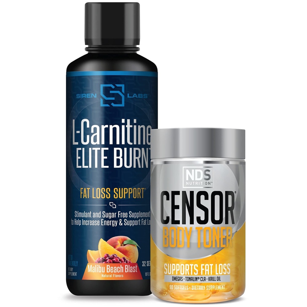 Censor NDS Nutrition Fat Loss-Body Toner med CLA (90 Softgels) & Siren Labs L-Carnitin Elite Burn fett tap støtte Malibu Beach Blast 3000 mg (32 Serveringer)