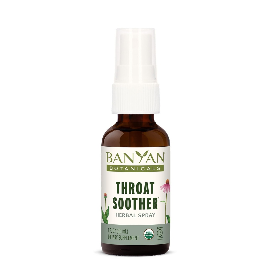 Banyan Botanicals Throat Soother Herbal Spray - Økologisk Herbal Throat Spray - med Echinacea Root for Throat Comfort og immunstøtte* – 1 fl oz. – Ikke-GMO Sustainablely Sourced Vegetarisk