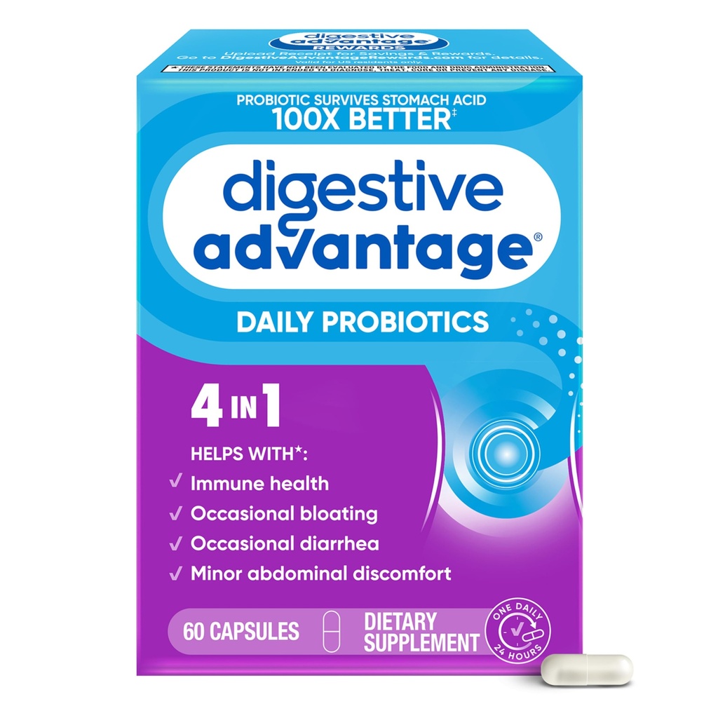Digestiv fordel Probiotika for Digestive Helse, Daglige probiotika for kvinner og menn, støtter Gut Helse, Av og til Bloating & Diaré, Minor bughule Discomfort, & Immune Support, 60ct Kapsler