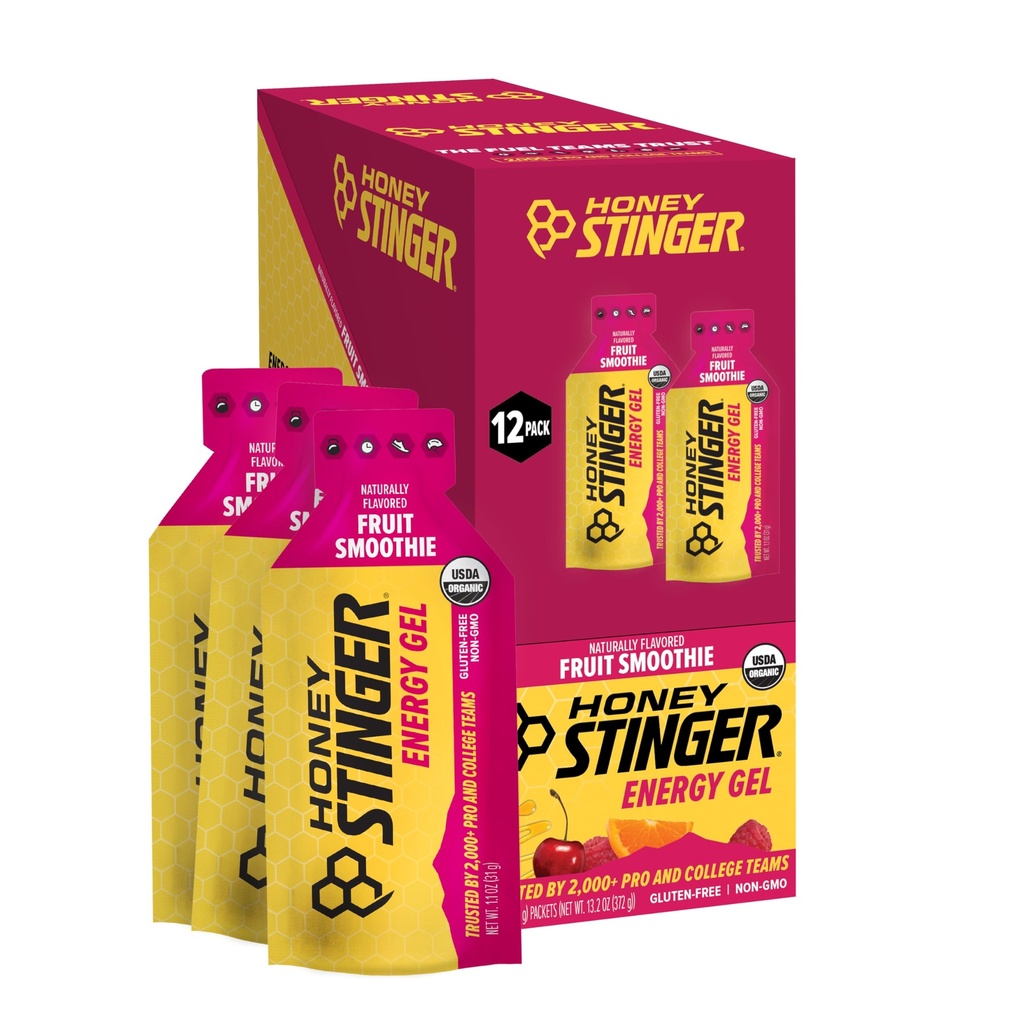 Honning Stinger økologisk frukt Smoothie Energy Gel, Glutenfri og koffeinfri, for trening, løping og ytelse, Sport Ernæring for hjem og gym, Før og midt trening, 12 pakke, 13,2 Ounce