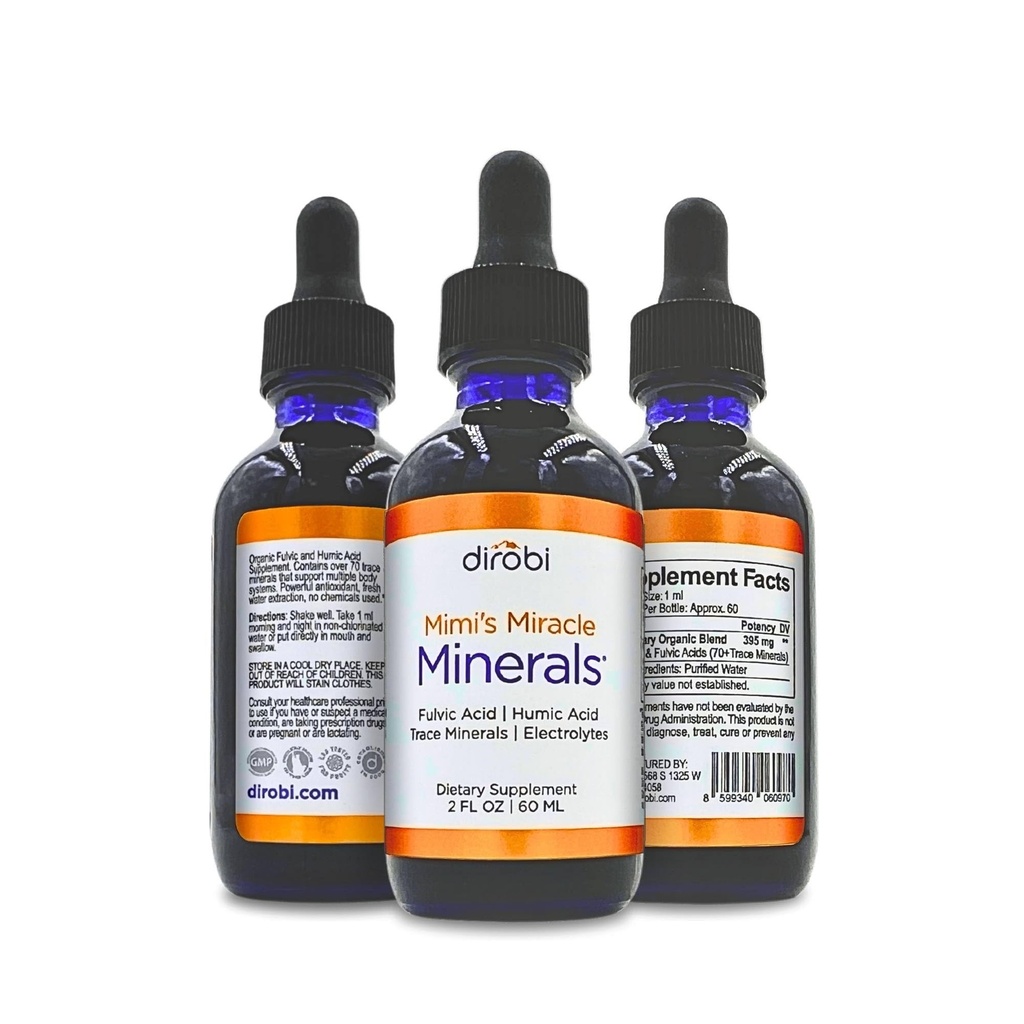 Dirobi Mimi's Miracle Minerals Fulvic Acid Humic Acid - Mineral Blend Drops Supplement, flytende spor Mineraler 70 Ionic Minerals - organisk plante derivert (2 oz 60 dagers forsyning)