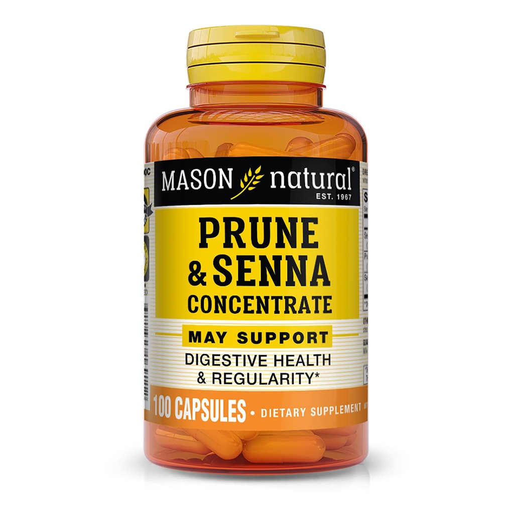 MASON NATURAL Prune Senna Konsentrat, naturlige grønnsaker Laxativt for regelmessighet og støtter Bowell & Digestive funksjoner, 100 kapsler