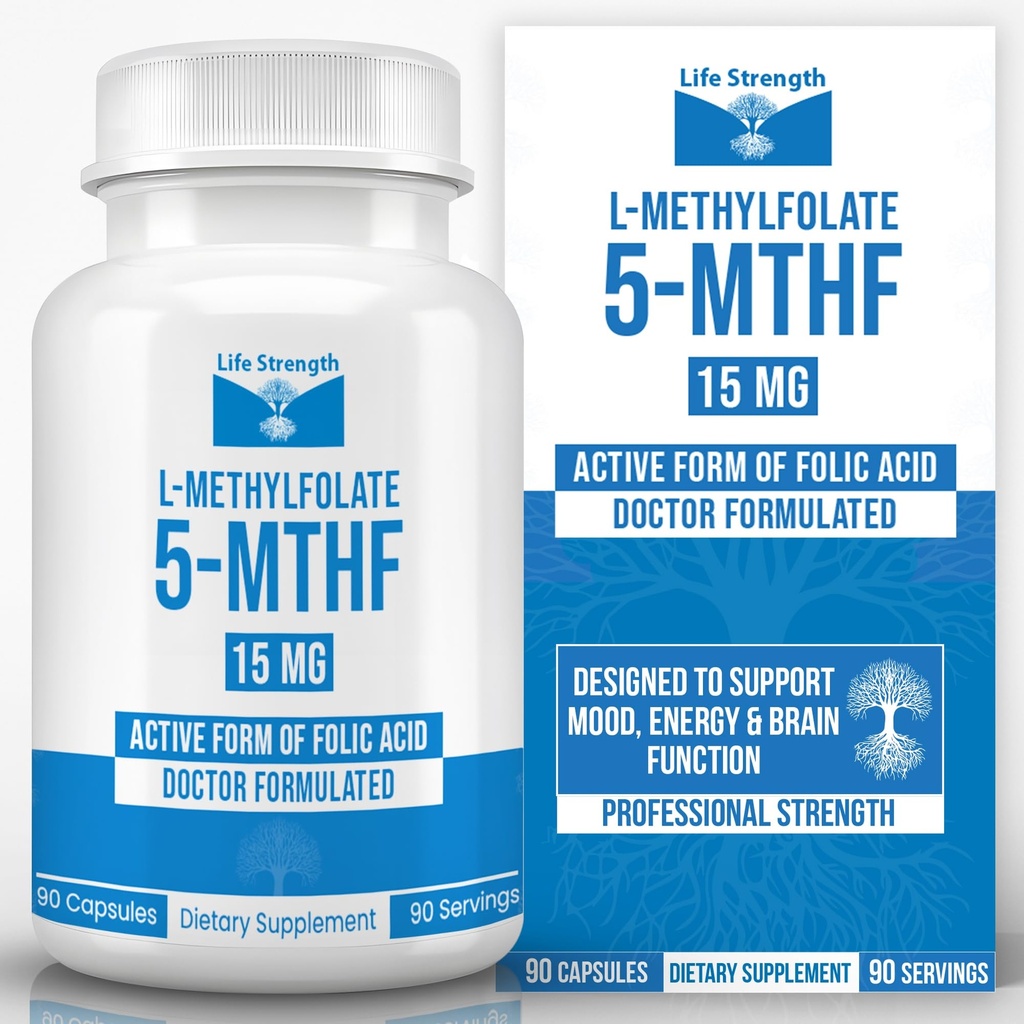L-metylfolat 15 MG, Optimert og høy bioaktiv Metyl Folat, 5-MTHF Supplement for Mood og immunstøtte, naturlig kosttilskudd for energi, ikke-GMO & Glutenfri, 90 kapsler