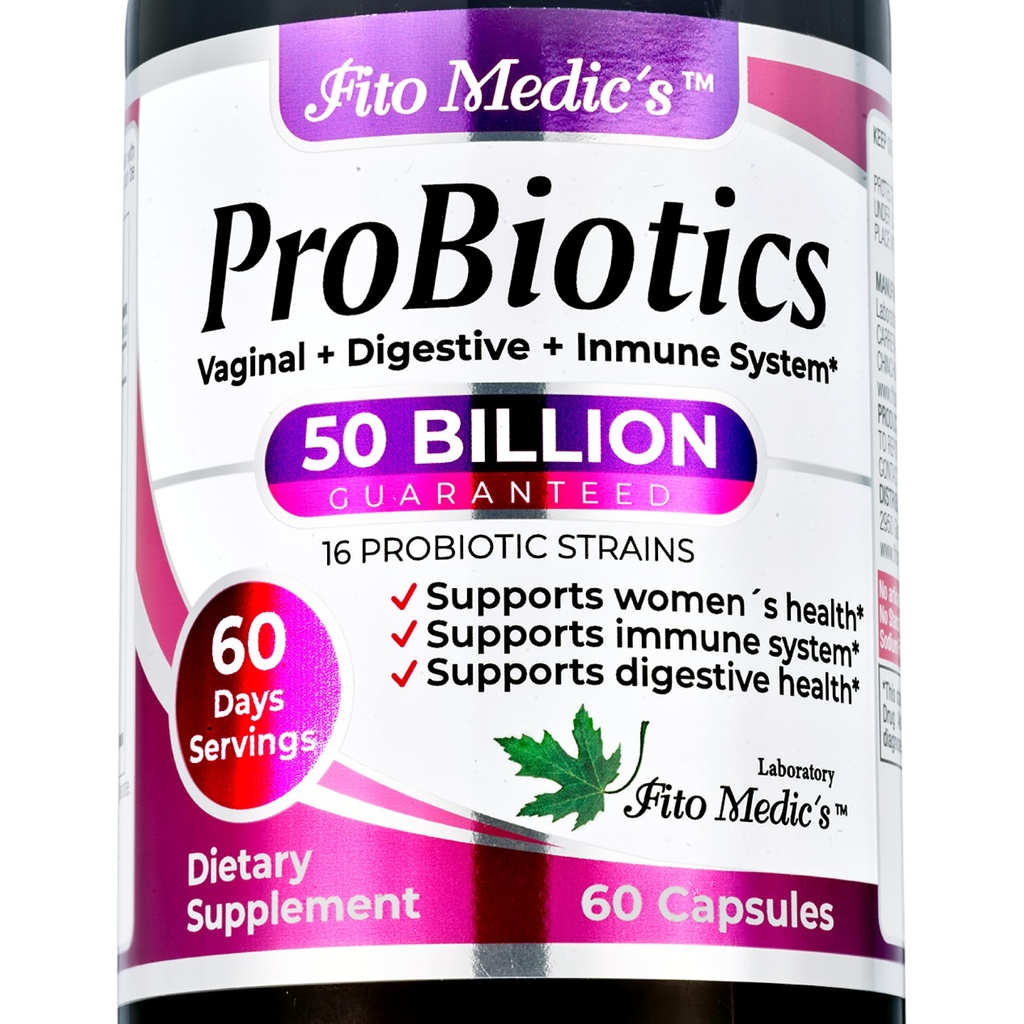 FITO MEDIC'S Lab - Probiotika for kvinner - 50 milliarder CFU probiotika- 60 dagers servering s -probiotika for digestiv helse- 16 - probiotika - blanding. Fremmer sammenfallende balanse.