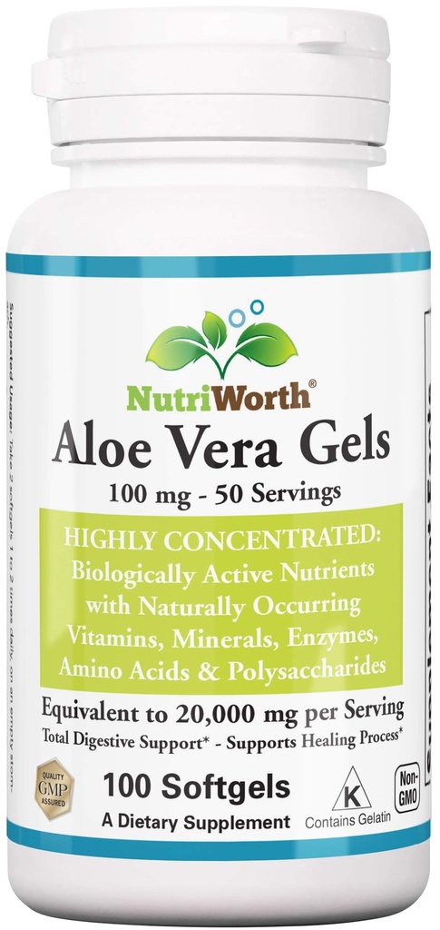 Aloe Vera Supplement (100 Softgels) 20 000 mg ren Gel Equivalency – laget med organisk Aloe Vera