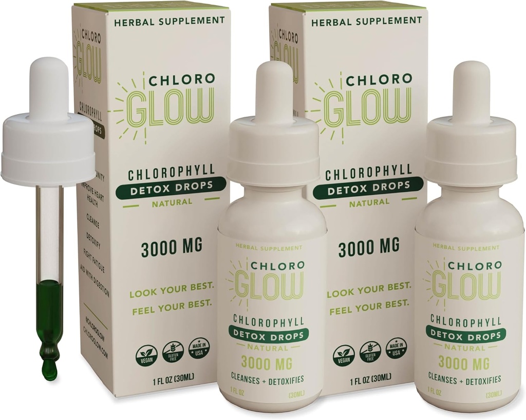 Kloroglow flytende klorofyll oksygen slippe 3000 mg metabolisme Supplement | Immun støtte | Naturlig detox |Altitude sykhetshjelp | Kropp Deodorizer 30ml (Pack of 2)