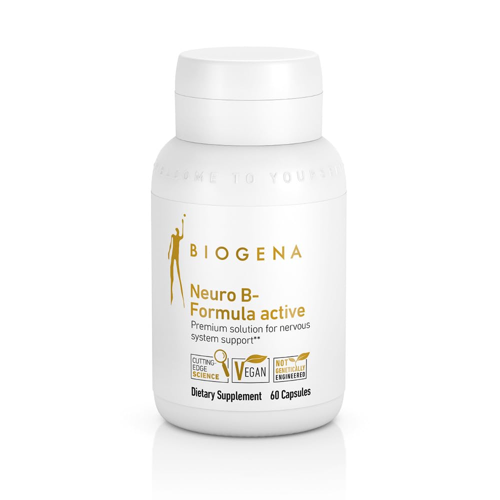 Biogena vitamin B komplekse kapsler med alle 8 b-vitaminer B1, B2, B6, B12, folat, niacin, biotin og pantotensyre for å støtte psykiatri og nervesystem** - Neuro B-formula aktivt gull