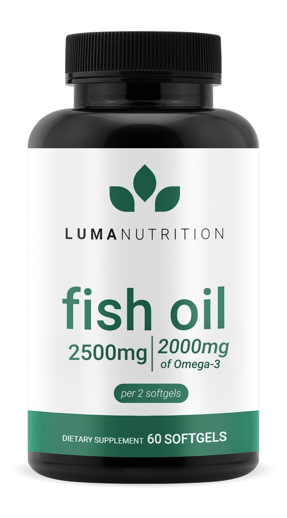 Luma Nutrition Omega 3 Fish Oil Supplement - Ekstra styrke 2500mg - 2000 mg EPA & DHA - Hjerne- og hjertehelse - 60 Softgels