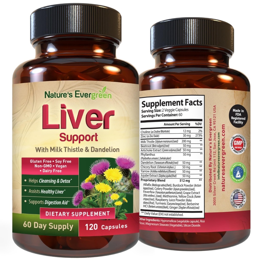Liver Cleanse Detox & Repair ® Herbal Liver Support Supplement w/ 20+ Liver Helse Næringsstoffer, Melk Thistle, Turmeric, Ginger, Dandelion, Sink, Artichoke og mer for optimal Liver Support ® 120 Kapsler