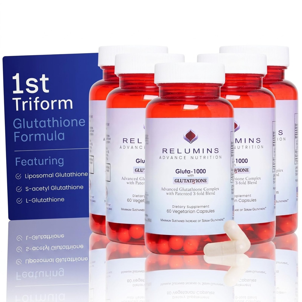 Aluminium L Glutathione Supplement Kompleks - Redusert Glutathione 1000mg med Alpha Lipoic Acid & Rose HIPS Kapsler for nourished & glattere hud, 60 Caps x 5 flasker