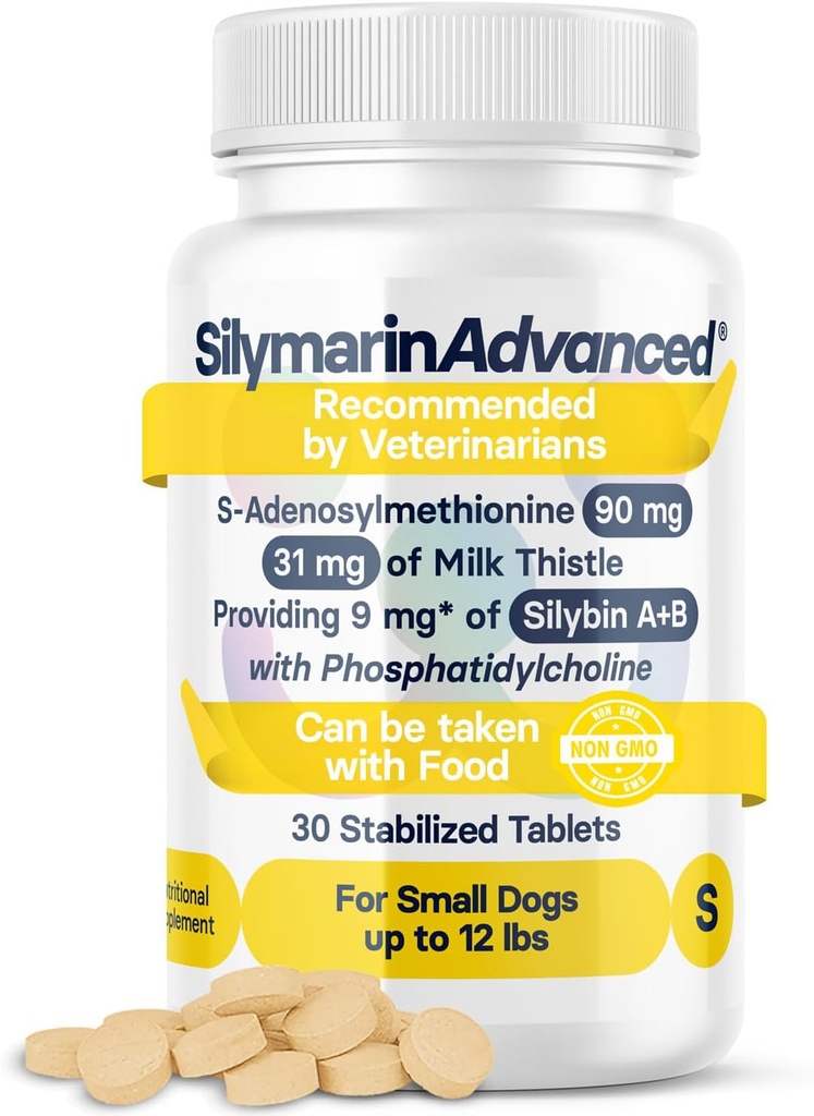 Liver Health Supplement for små hunder - Melk Thistle for hunder Liver Support med S-Adenosylmetionin (Same) & Silybin - 30 tabletter