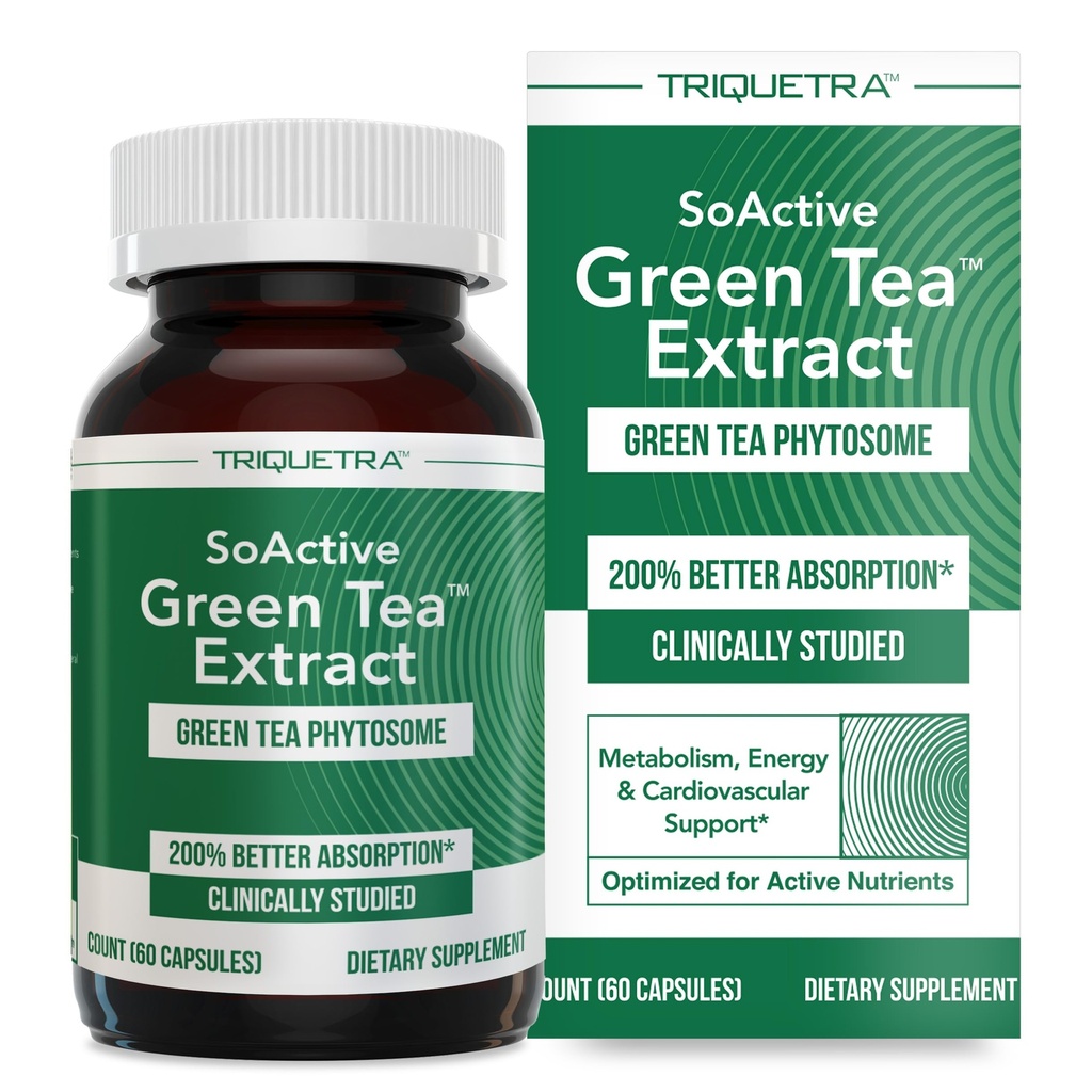 SoActive Green TeaTM Extract - klinisk studert grønn te fytosom - opp til 200% bedre absorpsjon og biotilgjengelighet - klinisk validert dose - støtter metabolisme og vektkontroll - 60 Caps