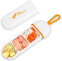 Toplive Travel Pill Organizer, Bærbar Pill Container Mini Daglig Pill Organizer, Lille Pill Case Reise medisin Organizer Pocket Vitamin Supplement Fish Oil Box, Hvit Orange