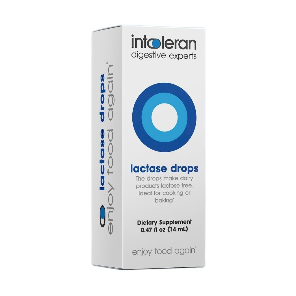 Intoleran Lactase Digestive Enzyme Drops - 0,47 FL Oz (14ml) | Væske Lactase Enzyme for Laktose Intolerance | Gjøre Dairy Laktose-fri | Laktase-fri matlaging & Baking | Ren og vegansk | Lav FODMAP